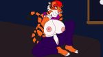  16:9 absurd_res anthro big_breasts breasts clothing felid female hi_res huge_breasts iniki_the_tiger mammal meandandrewthefox pantherine solo tiger undressing widescreen 