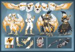  absurd_res anthro armor avian bird blue_border border bow_(weapon) estal_oreco_(character) feathered_wings feathers female hi_res model_sheet owl quirachen ranged_weapon solo tail_feathers weapon wings 