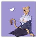  &lt;3 anthro areola beastars big_breasts border breasts cleavage clothed clothing crossgender eyewear felid feline female garter_straps glasses ibuki_(beastars) legwear lion mammal mature_female nipple_outline nipples pantherine solo stockings thigh_highs translucent translucent_clothing white_border zoecinno 