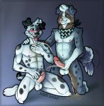  absurd_res anthro australian_shepherd bandanna bodily_fluids canid canine canis couple_(romantic) dalmatian dogbert domestic_dog domination duo erection fisis flugel flugeldog genital_fluids genitals herding_dog hi_res humanoid_genitalia humanoid_penis kneeling looking_at_self male male/male mammal pastoral_dog peeing penis sheepdog submissive tailwag urine watersports 