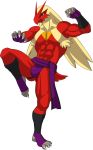  5_fingers alpha_channel anthro avian bandage bird blaziken bulge claws clothing fan_character fingers fluffy fluffy_tail fur gloves hair handwear hi_res humanoid male multicolored_body multicolored_fur muscular muscular_male nintendo on_one_leg pok&eacute;mon pok&eacute;mon_(species) purple_eyes red_body red_fur simple_background solo sparksstars standing video_games white_body white_fur white_hair 