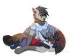  &lt;3 2020 ambiguous_gender anthro artist_name blue_clothing blue_pawpads breasts canid canine cheek_tuft clothed clothing dragon duo facial_tuft female finger_claws fully_clothed fur fur_tuft furred_dragon grey_body grey_fur hair hand_on_head hi_res kidaoriginal mammal neck_tuft pawpads red_clothing red_topwear simple_background smile topwear tuft white_background 