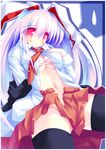  ai_takurou animal_ears blush bunny_ears midriff no_panties open_clothes open_shirt pink_hair reisen_udongein_inaba shirt solo thighhighs touhou 