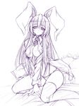  animal_ears bad_id bad_pixiv_id bed breasts bunny_ears large_breasts long_hair monochrome panties reisen_udongein_inaba solo take_toshiaki touhou underwear 