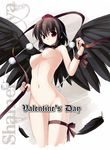  arched_back bangs black_feathers black_wings breasts breasts_apart hat looking_at_viewer medium_breasts nude perky_breasts red_eyes ribbon seo_tatsuya shameimaru_aya solo standing thigh_gap tokin_hat touhou valentine wide_hips wings 
