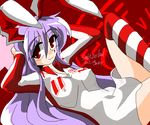  animal_ears breasts bunny_ears clothes_writing covered_nipples kieyza medium_breasts race_queen reisen_udongein_inaba see-through soccer solo striped striped_legwear switzerland thighhighs touhou 
