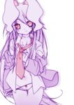  animal_ears blazer bow bow_panties bunny_ears dress_shirt jacket kurudaz long_hair long_sleeves monochrome necktie no_pants open_clothes open_shirt panties panty_pull reisen_udongein_inaba shirt solo spot_color thigh_gap touhou underwear undressing very_long_hair 