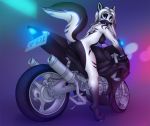  4_toes 5_fingers anthro areola bare_back blue_eyes breasts canid canine canis domestic_dog female fingers mammal motorcycle nipples nude open_mouth shumey smile solo teeth toes tongue vehicle 