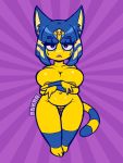  2020 animal_crossing ankha_(animal_crossing) anthro areola belly big_breasts blue_hair breasts conditional_dnp domestic_cat egyptian felid feline felis female genitals hair looking_at_viewer mammal nintendo nude pussy short_hair short_stack solo striped_tail stripes teckworks thick_thighs video_games 