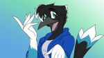  16:9 absurd_res anthro avian bird clothing corvid happy hi_res hoodie looking_at_viewer magpie_(corvid) male simple_background solo thelonecrow topwear whitephoenix52_(artist) widescreen 