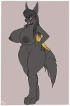  2020 2:3 4_toes anthro areola big_breasts border breasts canid canine canis female fuf full-length_portrait fur fur_tuft genitals hair hi_res jackal looking_at_viewer mammal monotone_body monotone_ears monotone_fur monotone_tail multicolored_hair nipples portrait pussy solo standing teeth toes tuft two_tone_hair white_border 