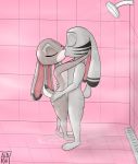  albinefox anthro couple_(disambiguation) disney embrace female flat_chested hi_res jack_savage judy_hopps kissing lagomorph leporid male male/female mammal rabbit shower shower_head showering simple_background steam wet zootopia 