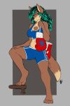  2020 4_toes 5_fingers anthro boxing_gloves bra breasts brown_eyes canid canine canis clothed clothing digital_media_(artwork) domestic_dog eyebrows eyelashes female fingers firetally green_hair hair handwear hi_res mammal smile solo sports_bra step_pose toes underwear 