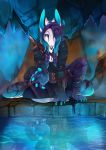  4_toes 5_fingers anthro clothed clothing dragon female fingers fur furred_dragon gradient_hair hair hi_res lycangel purple_hair sitting solo toes water 