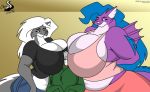  big_breasts blush breasts chris_t._snuggleskunk cjshadorunner cleavage clothed clothing eyewear glasses group huge_breasts kelsey_sienna leviathan mammal mephitid micky one_eye_closed skunk wink 