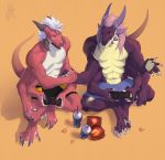 absurd_res anthro beverage bottomwear chips_(disambiguation) clothing controller dragon duo game_controller hi_res kumo-kun male male/male multi_arm multi_limb playstation playstation_controller shorts sitting snacks sony_corporation sony_interactive_entertainment video_games 