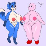  &lt;3 1:1 2019 4_toes 5_fingers :o ^3^ ^w^ absurd_res alternate_species alternate_version_at_source anthro areola big_breasts black_nose black_sclera blue_body blue_fur blue_hair blush breast_squish breasts breasts_frottage bump canid canine crossgender curvy_figure digital_drawing_(artwork) digital_media_(artwork) dipstick_tail duo english_text eye_contact eyelashes featureless_crotch female female/female fingers flat_colors fox full-length_portrait fur green_eyes grey_background hair heterochromia hi_res huge_breasts humanoid humanoidized inner_ear_fluff inverted_nipples kirby kirby_(series) lazuli_(doggod.va) line_art looking_at_another mammal mitten_hands multicolored_body multicolored_eyes multicolored_fur multicolored_tail nintendo nipples nipples_touching nude one_leg_up open_mouth pink_body pink_eyes pink_nipples portrait purple_background raised_leg red_eyes signature simple_background slightly_chubby squish standing surprise text thick_thighs toes tuft two_tone_body two_tone_eyes two_tone_fur two_tone_tail unkown1832_11a0 video_games voluptuous watermark white_body white_fur wide_hips yellow_eyes 