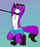  anthro bound bulge canid canine canis clothing collar domestic_dog elkhound hi_res leash leash_and_collar male mammal pawalo solo spitz taihusky underwear 