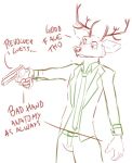  ananafruit beastars cervid clothing gun louis_(beastars) male mammal ranged_weapon sketch solo suit weapon 