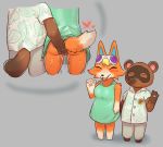  2020 absurd_res animal_crossing anthro anthro_on_anthro audie_(animal_crossing) bodily_fluids butt canid canine canis clothed clothing duo female fingering genital_fluids genitals grey_background grope hi_res interspecies male male/female mammal nintendo pussy pussy_juice raccoon_dog simple_background sususuigi tanuki tom_nook_(animal_crossing) video_games wolf 