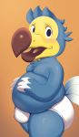  2020 3_fingers absurd_res animal_crossing anthro avian beak belly big_belly big_butt biped bird blue_body blue_feathers blush briefs bulge butt clothed clothing columbid digital_media_(artwork) dodo feather_hands feather_tuft feathered_wings feathers fingers head_tuft hi_res jerseydevil looking_at_viewer love_handles male moobs multicolored_beak multicolored_body multicolored_feathers nervous nintendo open_mouth open_smile orville_(animal_crossing) overweight overweight_male pinup portrait pose simple_background skimpy smile solo standing tail_feathers thick_thighs three-quarter_portrait tight_clothing tighty_whities tongue topless tuft two_tone_body two_tone_feathers underwear video_games white_body white_clothing white_feathers white_underwear wings 
