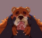  2020 animal_crossing anthro blush bodily_fluids brown_body brown_fur claws cum cum_in_mouth cum_inside duo eyebrows eyes_closed fur genital_fluids genitals hi_res humanoid_hands jumperbear kemono male male/male mammal nintendo oral penis pink_penis sex simple_background snot sweat teddy_(animal_crossing) thick_eyebrows ursid vein veiny_penis video_games white_claws 