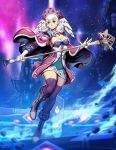  1girl blue_eyes boots breasts cape dress genzoman gloves hat head_wings high_heel_boots high_heels holding holding_staff medium_breasts melia night night_sky outdoors short_dress silver_hair sky solo staff star_(sky) starry_sky thighhighs white_gloves xenoblade_(series) xenoblade_1 