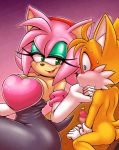  &lt;3 2020 2_tails alternate_costume amy_rose anthro anthro_on_anthro big_breasts black_nose blue_eyes blush bodily_fluids breasts butt canid canine censored cleavage clothed clothing clothing_swap duo erection eulipotyphlan eyelashes eyeshadow female fox fur genitals gradient_background green_eyes green_eyeshadow hand_on_chin hand_on_face hedgehog hi_res interspecies lipstick makeup male male/female mammal michiyoshi miles_prower mosaic_censorship multi_tail nude penis pink_background pink_body pink_fur rouge_the_bat simple_background sitting size_difference smaller_male smile sonic_the_hedgehog_(series) sweat tan_body teasing white_body white_fur wide_hips yellow_body yellow_fur 