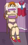  10:16 anthro bound bra closet clothing crotch_rope dress female gag hi_res lagomorph leporid mammal panties quakehoof rabbit rope rope_bondage sitting solo sonic_the_hedgehog_(series) underwear vanilla_the_rabbit 