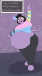  9:16 absurd_res alternate_costume anthro arm_warmers armwear belly big_belly big_breasts black_hair blue_highlights bottomwear breasts catty_(undertale) clothing domestic_cat english_text felid feline felis female fur hair hi_res highlights_(coloring) jeans mammal midriff navel open_mouth open_smile oral_vore overweight overweight_female pants purple_body purple_fur purple_highlights shirt sinningsneasel smile solo_focus text thick_thighs topwear undertale video_games vore wide_hips yellow_eyes yellow_sclera 
