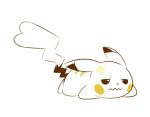  anger_vein artsy-rc commentary english_commentary full_body gen_1_pokemon lying no_humans on_stomach pikachu pokemon pokemon_(creature) simple_background solo wavy_mouth white_background 