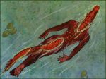  2020 ambiguous_gender anthro caribou_(artist) crocodile crocodilian crocodylid day detailed_background digital_media_(artwork) outside partially_submerged reptile scalie solo swimming 