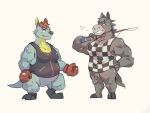  2020 4:3 animal_crossing anthro balls barazoku barefoot biceps blue_body blue_tail bottomless boxing_gloves chibi circumcised clothed clothing duo equid equine fishing_rod flaccid fur genitals grey_body grey_eyes grey_fur grey_hair grey_tail hair handwear hi_res hooves horse humanoid_genitalia humanoid_penis kangaroo looking_at_viewer macropod male mammal marsupial muscular muscular_male nintendo penis pose red_eyes red_hair rooney_(animal_crossing) roscoe_(animal_crossing) sharp_teeth shirt short_hair simple_background smile standing teeth thick_thighs topwear uma_shika19 uncut video_games white_background 