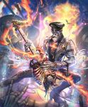  \n/ artist_request beard bird chain cigar concert electric_guitar facial_hair fire guitar hat he_who_once_rocked heavy_metal instrument jacket leather leather_jacket leather_pants music official_art pants peaked_cap playing_instrument ribs shadowverse skeleton speaker spotlight sunglasses 