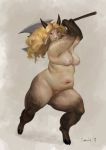  anthro areola axe blonde_hair bovid breasts caprine curvy_figure emberwick female fur genitals goat hair hi_res long_hair mammal melee_weapon nude pubes pussy slightly_chubby solo thick_thighs voluptuous weapon wide_hips 