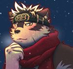  2017 accessory anthro black_pupils breath canid canine canis cheek_tuft chin_tuft facial_tuft fur fur_tuft headband horkeukamui inner_ear_fluff iriai_inasa looking_at_viewer mammal multicolored_body multicolored_fur open_mouth red_scarf solo tokyo_afterschool_summoners tuft video_games wolf 