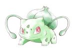  artsy-rc bright_pupils bulbasaur commentary english_commentary full_body gen_1_pokemon looking_at_viewer no_humans pokemon pokemon_(creature) red_eyes signature simple_background sugimori_ken_(style) white_background 