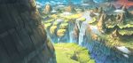  blue_sky canyon cliff cloud cloudy_sky highres mountain nagi_itsuki no_humans original outdoors pixiv_fantasia pixiv_fantasia_age_of_starlight river scenery sky water waterfall 