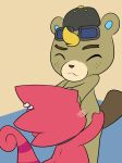  animal_crossing anthro beaver blush c.j._(animal_crossing) chameleon chibi clothing duo eyewear flick_(animal_crossing) hat headgear headwear hi_res horn lightytheyoshi lizard male male/male mammal nintendo nude oral piercing red_body red_scales reptile rodent scales scalie sex sunglasses video_games 