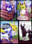  bag black_border blairtheglaceon border clothed clothing comic dog_tags duo eeveelution english_text female feral garruuk glaceon hi_res jolteon male nintendo pok&eacute;mon pok&eacute;mon_(species) pok&eacute;mon_mystery_dungeon speach_bubble text tobythejolteon video_games 