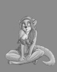  absurd_res anthro barefoot breasts female hair herpestid hi_res long_hair mammal meerkat monochrome off_shoulder shaded solo tail_growth tfancred transformation 