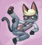  absurd_res animal_crossing anthro anus balls bottomless clothed clothing domestic_cat erection eyewear felid feline felis genitals glasses heterochromia hi_res male mammal nintendo partially_clothed penis raymond_(animal_crossing) solo video_games voltybee 