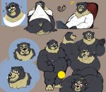  2020 anthro belly black_body black_fur butt censored clothing eyewear fur glasses hi_res humanoid_hands male mammal moobs nipples overweight overweight_male pure_command shirt sitting solo topwear ursid 