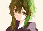  1girl black_shirt commentary expressionless gomiyama green_eyes green_hair gumi looking_to_the_side portrait shirt short_hair_with_long_locks sidelighting sidelocks sketch solo vocaloid 