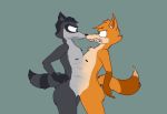  anthro canid canine conjoined duo face_to_face fox male male/male mammal nude procyonid raccoon standing theyton 