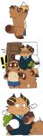  2020 absurd_res animal_crossing anthro apron brown_body brown_fur canid canine clothing comic demon fur group hi_res kemono mammal necktie nintendo quanjiang raccoon_dog scared shirt slightly_chubby tanuki timmy_nook tommy_nook topwear video_games 