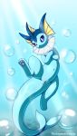  3_toes anus blue_body bubble eeveelution female feral genitals hi_res navel nintendo open_mouth pawpads paws pok&eacute;mon pok&eacute;mon_(species) pussy signature solo swimming thelegendcreator toes underwater vaporeon video_games water 