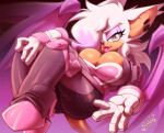  big_breasts breasts chiropteran cleavage clothed clothing female gloves hair hair_over_eye handwear hi_res looking_at_viewer mammal one_eye_obstructed pltnm06ghost pursed_lips reaching_towards_viewer rouge_the_bat solo sonic_the_hedgehog_(series) wings 