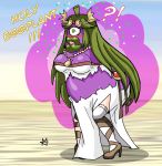  ! 1_eye 2018 ? alternate_species blush breasts clothing dialogue eggplant elemental_creature female flora_fauna food footwear fruit green_eyes green_hair hair high_heels lips magic not_furry outside palutena plant sera-fuku shoes solo standing thick_lips torn_clothing transformation what 