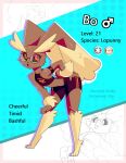  &lt;3 anthro armband bottomwear clothing crop_top english_text eyewear glasses hand_on_butt hi_res leaning leaning_forward looking_at_viewer lopunny male midriff model_sheet nintendo pok&eacute;mon pok&eacute;mon_(species) shirt shorts solo text topwear video_games zinnick 